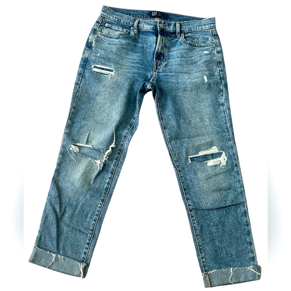 GAP Denim Girlfriend Blue Relaxed Fit Distressed Jeans, Size 4/27